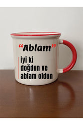 Ablaya Doğum Günü Hediyesi Kırmızı Ağızlı Kupa Bardak - Seramik Çay, Kahve Hediyelik Bardağı